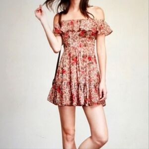 Reformation Bonnie Dress Barbet Floral Rose Off Shoulder Mini Dress